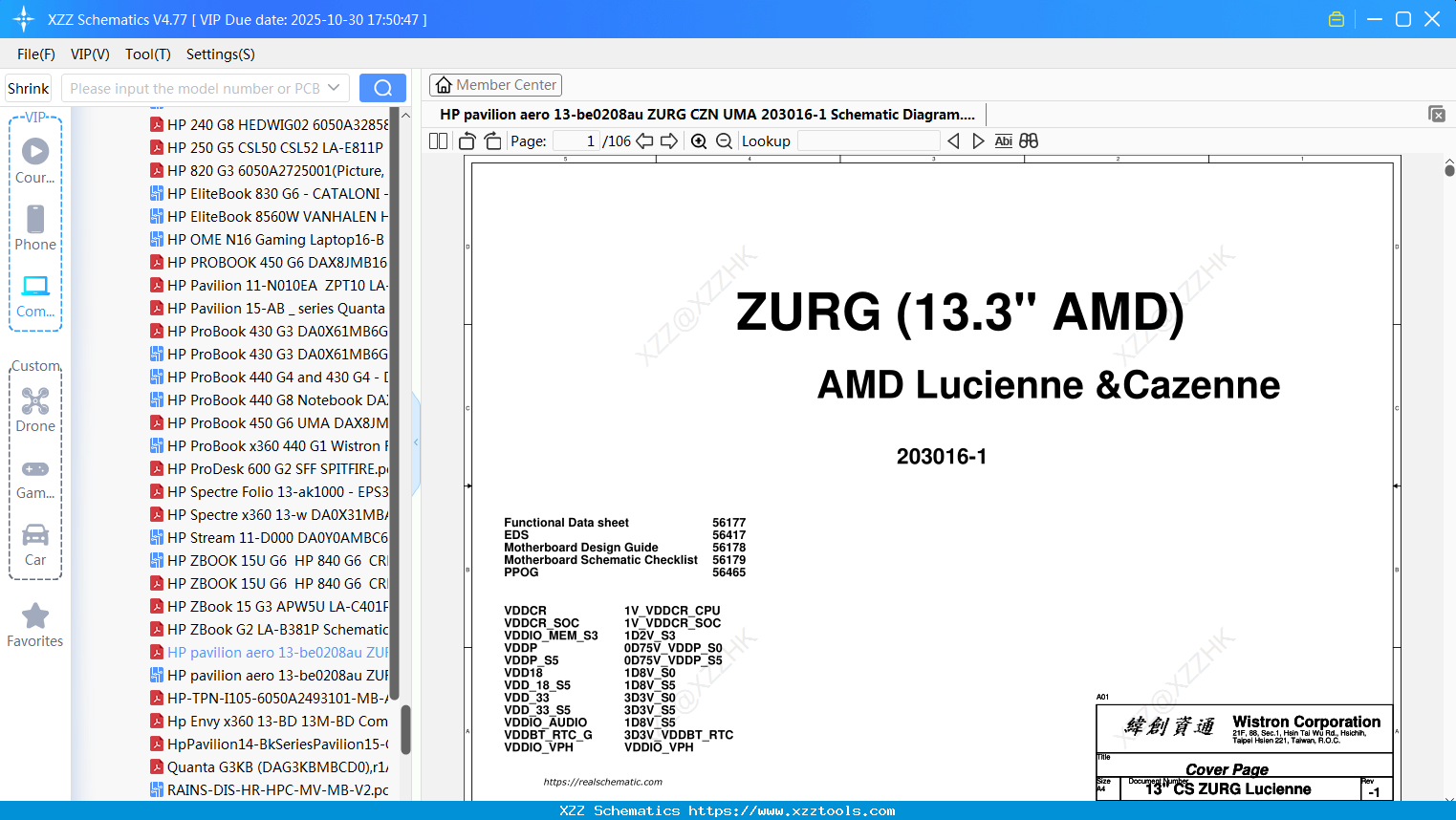 Laptop HP Pavilion Aero 13-be0208au ZURG CZN UMA 203016-1 Schematic Diagram